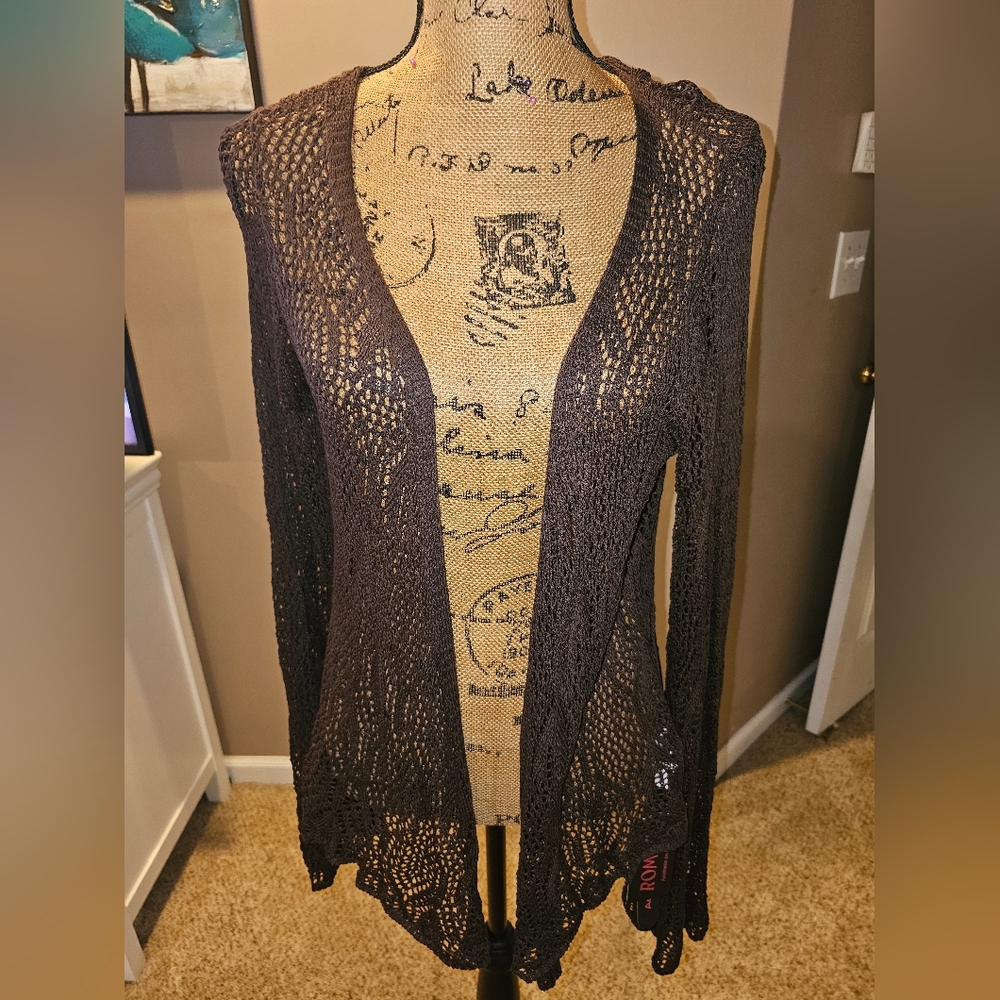 ROMWE Brown Open-Knit Cardigan